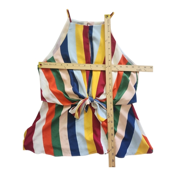 Willow + Root Rainbow Stripe Tie Front Halter Top Size Large 100% Poly - Picture 6 of 8